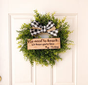 Front Door Wreath with Personalized Wooden Engraved Plaque