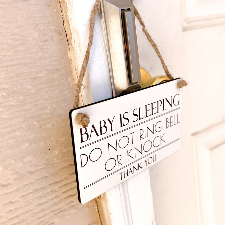 Baby is sleeping small wooden hanging sign / Front door sign / Leave packages / Do not disturb / Do not knock sign / Baby shower gift