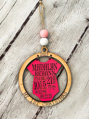 Babys First Christmas Ornament 2023 / Baby Birth Announcement Wooden Engraved Ornament / Newborn Baby Birth Stats / New Mom Christmas Gift