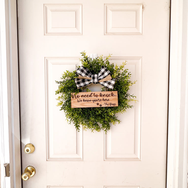 Front Door Wreath with Personalized Wooden Engraved Plaque