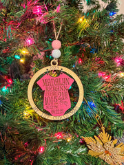 Babys First Christmas Ornament 2023 / Baby Birth Announcement Wooden Engraved Ornament / Newborn Baby Birth Stats / New Mom Christmas Gift